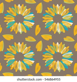 Vivid multicolored seamless pattern with abstract geometrical flower leaves.