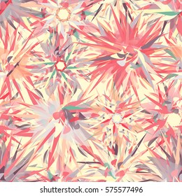 Vivid multicolored seamless pattern with abstract geometrical flowers.