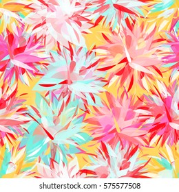 Vivid multicolored seamless pattern with abstract geometrical flowers.