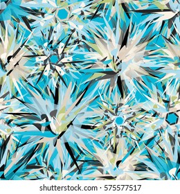 Vivid multicolored seamless pattern with abstract geometrical flowers.