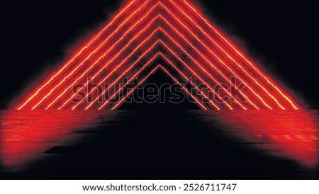 Vivid neon lines Fire cycle animation. Wet asphalt, night view. Bright reflection on concrete floor. Night empty stage, studio. Dark background. Vector illustration