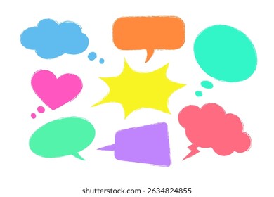 Vivid neon speech bubbles, with effect of pencil sketch. For social media, ads, infographics, web