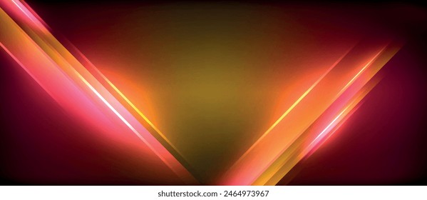 Un triángulo de neón vivo que brilla intensamente sobre un fondo oscuro, creando un contraste sorprendente. La Imagen está llena de color y energía