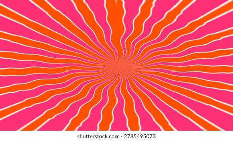 Vivid optical illusion background with alternating orange and pink wavy lines radiating outward creating dynamic motion and depth