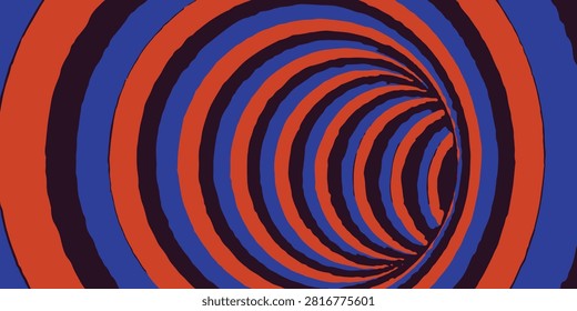 Vivid optical illusion featuring a spiral tunnel with vibrant colors and dynamic patterns, emphasizing visual perception and abstract art.