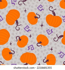 Vivid Orange Autumn Pumpkins Vector Seamless Pattern
