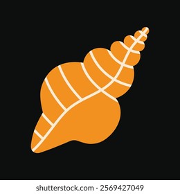 A vivid orange conch seashell decorated with white swirls flat vector illustration