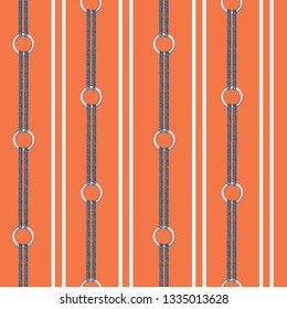 Vivid orange Seamless vector pattern background with hand drawn chain, and summer nautical rope in vertical stripe design for fashion,fabric,wallpaper,web and all prints 