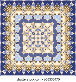 A vivid Oriental pattern square shape for a scarf. Vector illustration.