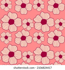 vivid outline flowers seamless pattern romantic design pink background