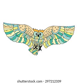 Vivid owl illustration on simple white background
