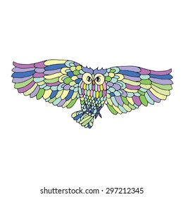 Vivid owl illustration on simple white background