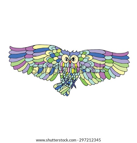 Vivid owl illustration on simple white background