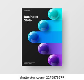 Vivid pamphlet A4 design vector illustration. Fresh realistic spheres banner template.