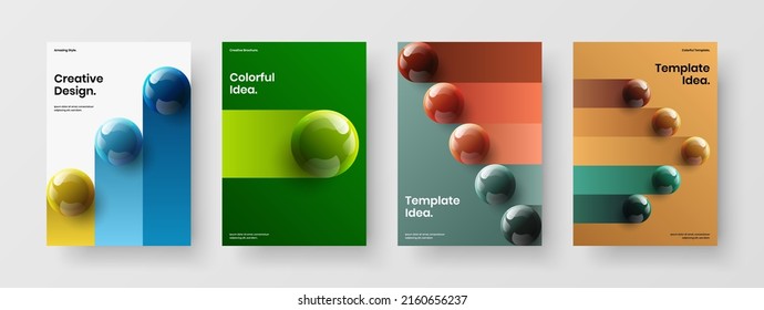 Vivid pamphlet A4 vector design layout bundle. Isolated realistic balls catalog cover concept set.