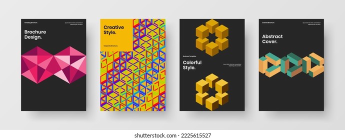 Vivid pamphlet A4 vector design layout composition. Creative mosaic hexagons annual report template bundle.