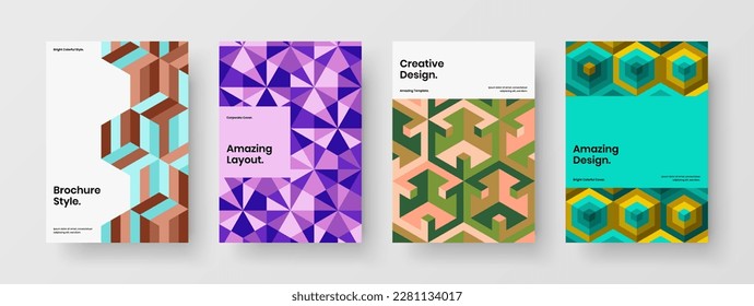 Vivid pamphlet design vector illustration composition. Clean mosaic tiles placard concept collection.