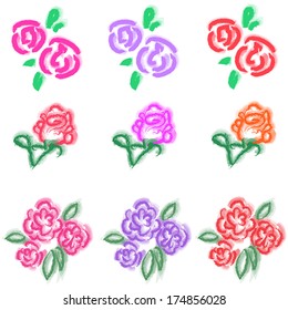 Vivid pastel roses icon in different color and style, create by vector 