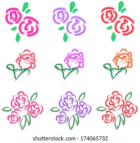 Vivid pastel roses icon in diiferent color and style 2, create by vector