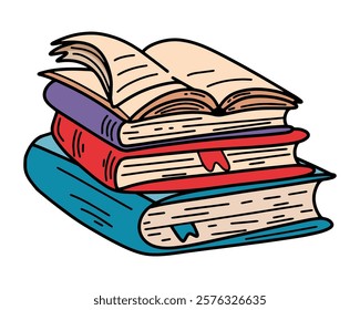 Vivid Pile of Books Vibrant and Knowledgeable Classroom Scene Theme Vector illustration