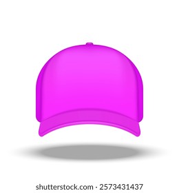 Vivid pink baseball cap front view realistic 3d vector isolated on white background, stylish, and trendy design, for girl casual wear, sports and fashion enthusiasts, vibrant summer accessory.