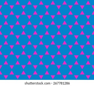Vivid pink and blue color star seamless pattern background vector. Repeating geometric shapes with triangle.