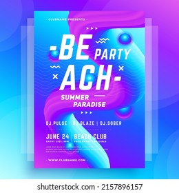 Vivid Pink Blue Neon Fluorescent Summer Beach Poster Futuristic Decorative Design Template Vector Illustration. Abstract Geometric Placard Dynamic Wave Flow Disco Night Club Event Invitation Mockup