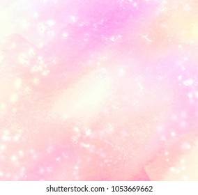 Vivid pink yellow orange warm color watercolor hand drawn glow sparkles background for decoration, design, banner. Art brush paint colorful vector smudges blur subtle card for greeting, party poster