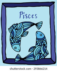 Vivid Pisces horoscope sign vectorized hand draw