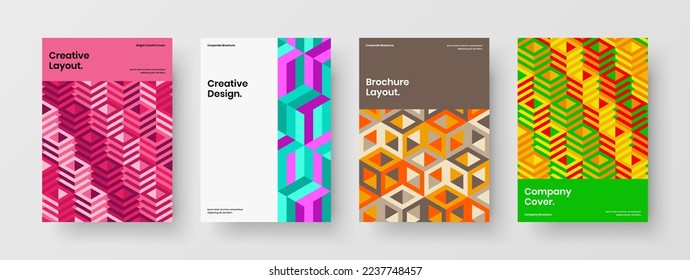 Vivid placard A4 design vector layout collection. Modern geometric pattern company brochure concept set.