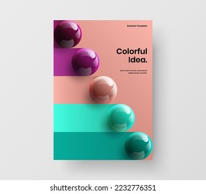 Vivid placard design vector concept. Unique 3D balls postcard layout.