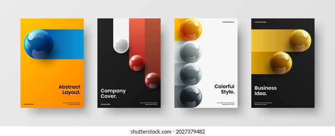Vivid placard design vector layout collection. Abstract 3D balls brochure illustration composition.