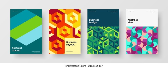 Vivid placard design vector layout bundle. Creative geometric tiles flyer illustration set.