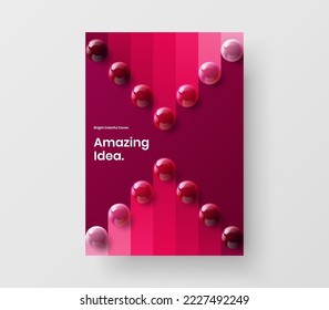 Vivid postcard A4 vector design layout. Clean 3D spheres company identity concept.