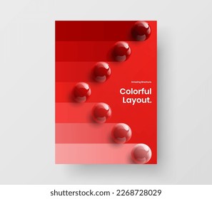 Diseño de vectores de diseño de postales vívidos. Plantilla de folleto de la empresa de bolas 3D nuevas.