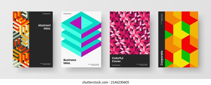 Vivid presentation A4 design vector layout bundle. Colorful mosaic pattern brochure concept composition.