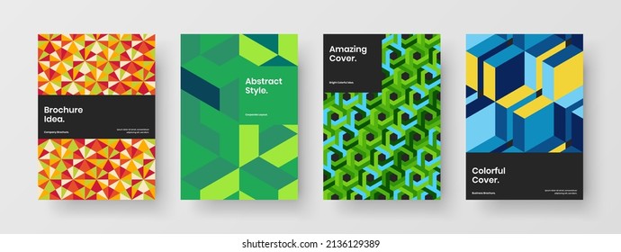 Vivid presentation A4 vector design illustration set. Creative geometric pattern front page template collection.
