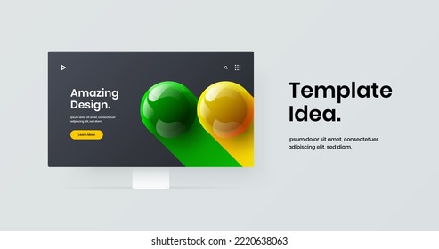 Vivid presentation vector design template. Premium desktop mockup website layout.