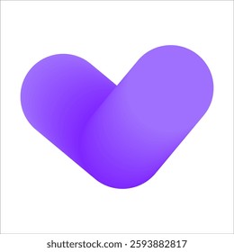 Vivid purple heart like geometric shape with a 3D gradient style, symbolizing love and creativity. Perfect for designs related to emotions, artistic projects, and creative themes.