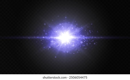 Vivid purple light effect. Bright flare light lens. Glow effect. Starry flares with shimmering highlights. Beautiful shimmering highlights light effect. Vector 10 EPS	
