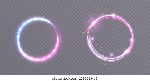 Vivid purple magic light effect of bright glow in circle. Glowing ring circle of light for web design and illustration.	
