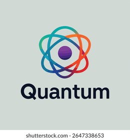 Logotipo de átomo quântico roxo vívido com loops concêntricos