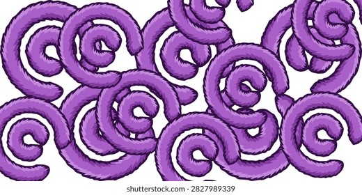 Vivid purple spiral gummies showcasing fun confectionery shapes and textures, ideal for snack packaging or sweet product displays.