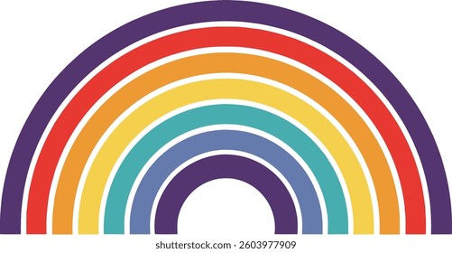 A vivid rainbow arches gracefully, showcasing vibrant colors, evoking a sense of happiness and wonder in a minimalistic vector style.