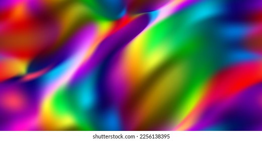 Vivid rainbow holographic abstract seamless pattern. Vibrant Iridescent background in 80s and 90s style. Tie dye art gradient effect. Unicorn wallpaper. Fairy tale backdrop. Gradient mesh