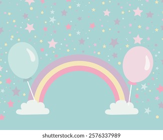 Vivid Rainbows and Balloons on a Blue Background for a Bright and Magical Children’s Room Theme Vector illustration