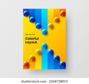 Vivid realistic balls annual report template. Multicolored booklet A4 vector design layout.