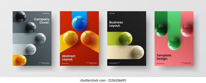 Vivid realistic balls book cover concept collection. Premium annual report vector design template composition.
