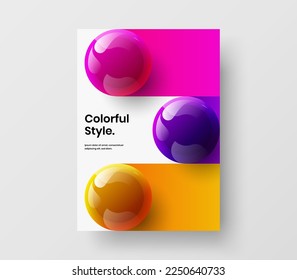 Vivid realistic balls company identity layout. Unique leaflet A4 vector design template.