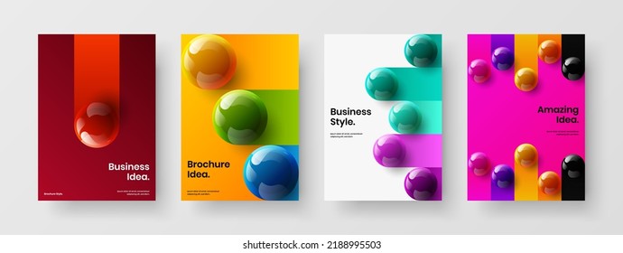 Vivid realistic balls corporate brochure concept bundle. Premium placard design vector template set.